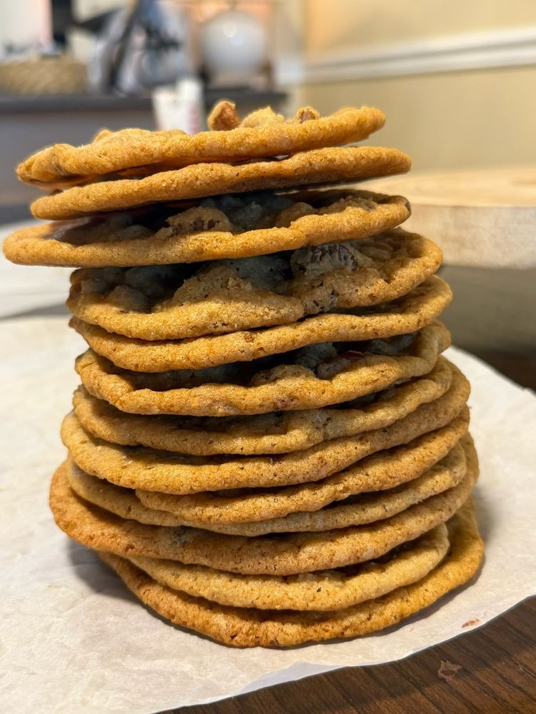 A tall stack of Gourmand House cookies
