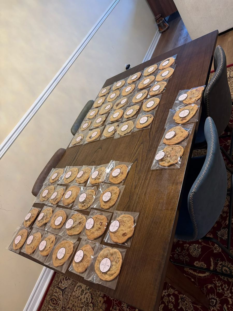 Individually sealed Gourmand House cookies prepared for pickup
